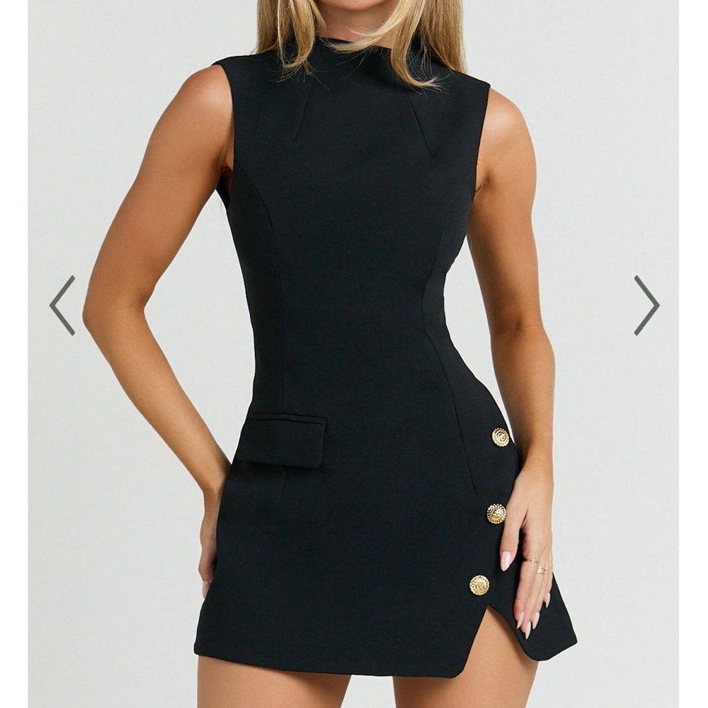 Showpo Black Mini Dress with Gold Accents